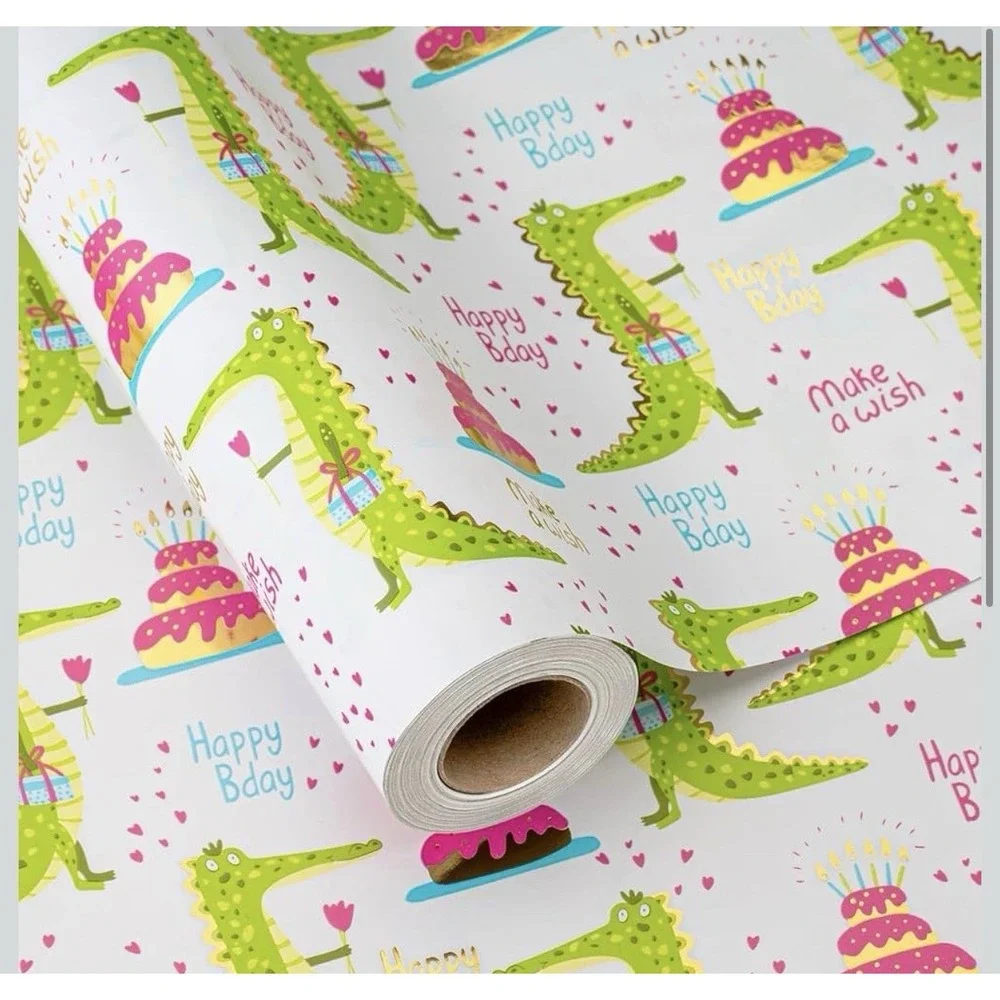 Retrify Wrapping Paper Roll, Crocodile Happy Birthday Gift Wrap Paper, Lot 3